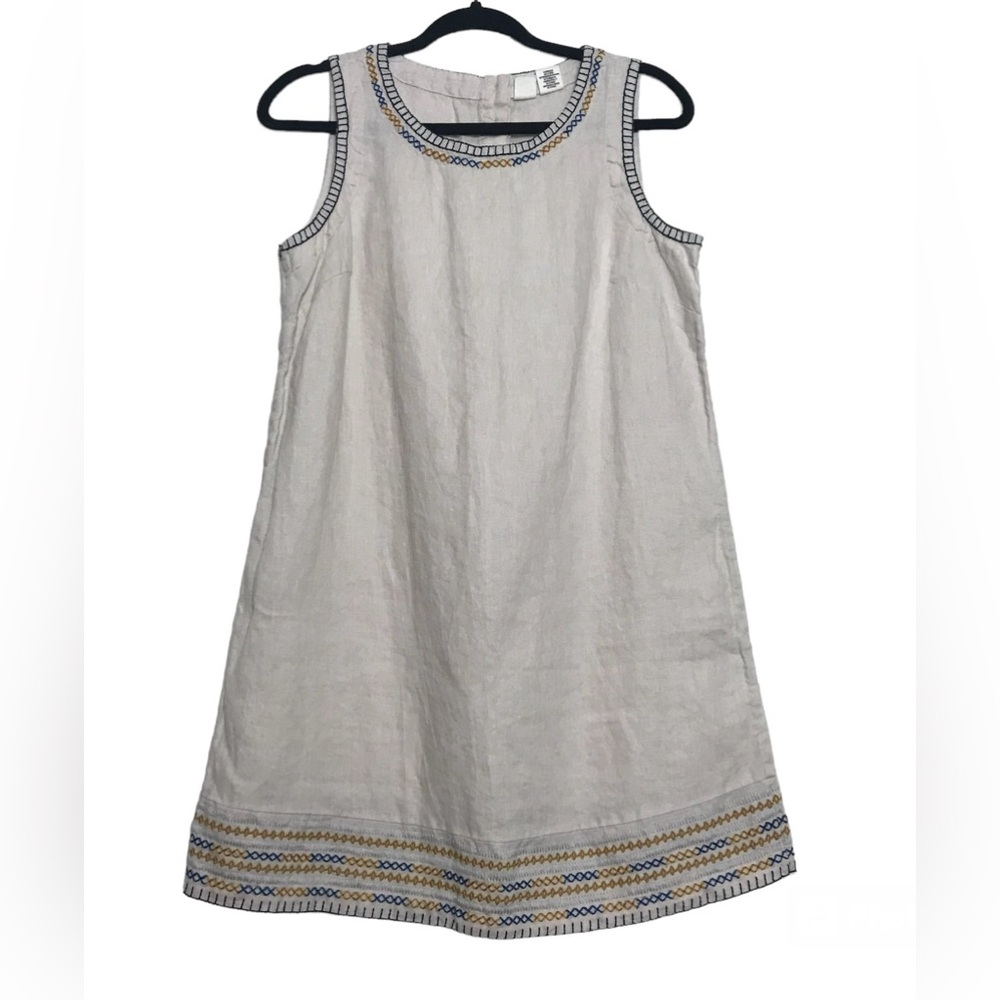 Artisan NY Embroidered Linen Sleeveless Shift Dress Womens Size S Beach Coastal